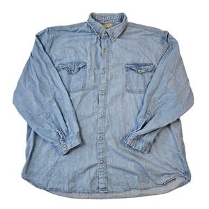 GreatLand Mens Denim Button Down Shirt Light Wash Blue 100% Cotton XXXL 3XL